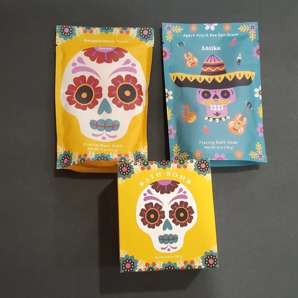 Latika Día‎ de (los) Muertos 2pack bath bomb and fizzing bath soak new FREE